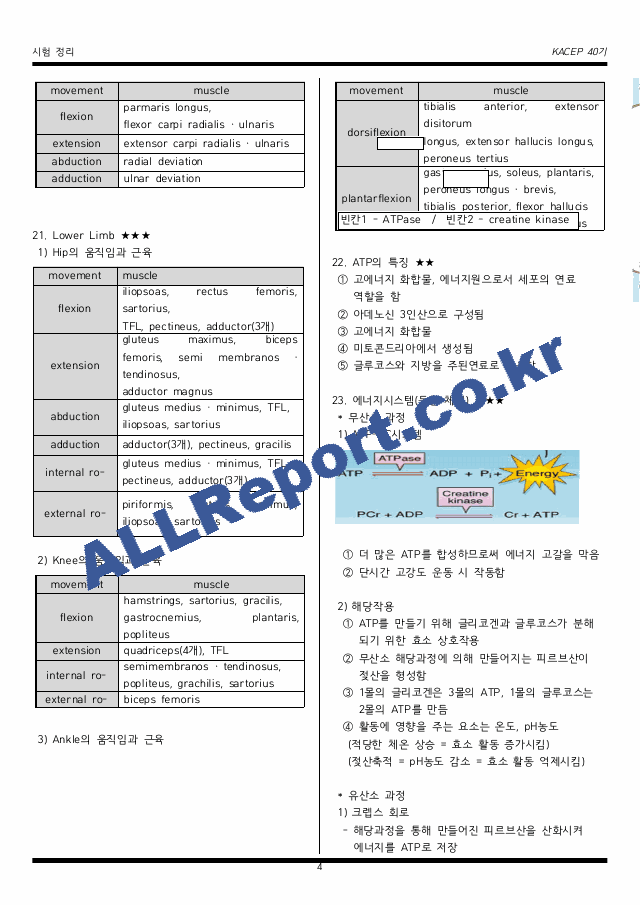 카셉 운동사 필기 시험 요약본 정리 (4 페이지)